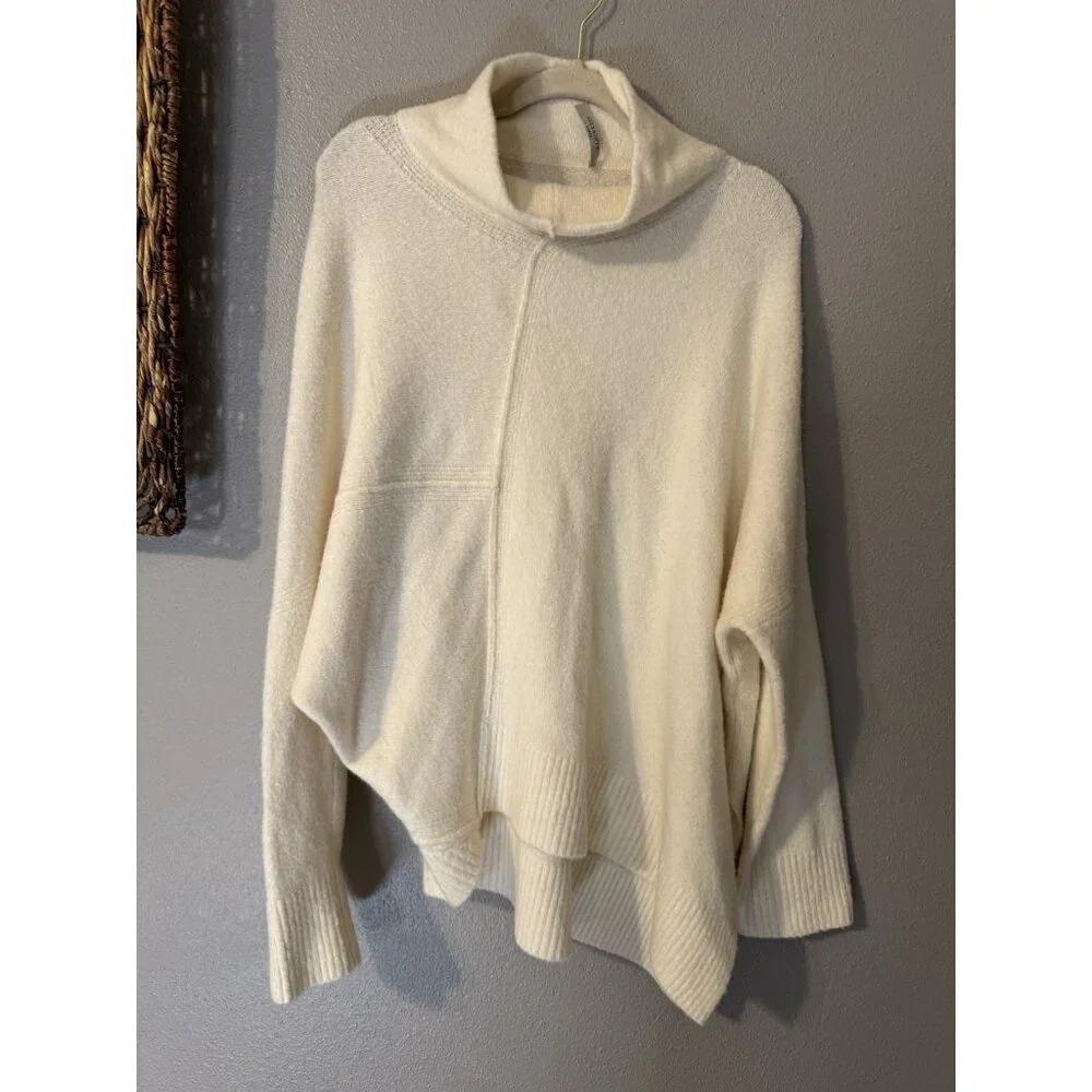ALLSAINTS Sweater Lock Roll Neck Wool Yak L Blend Asymmetrical Hem Ivory
